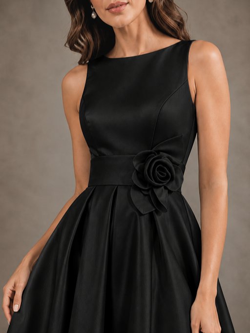 Tea-Length Satin Mother of the Bride Dress with 3D Flower Detail
