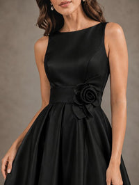 Tea-Length Satin Mother of the Bride Dress with 3D Flower Detail