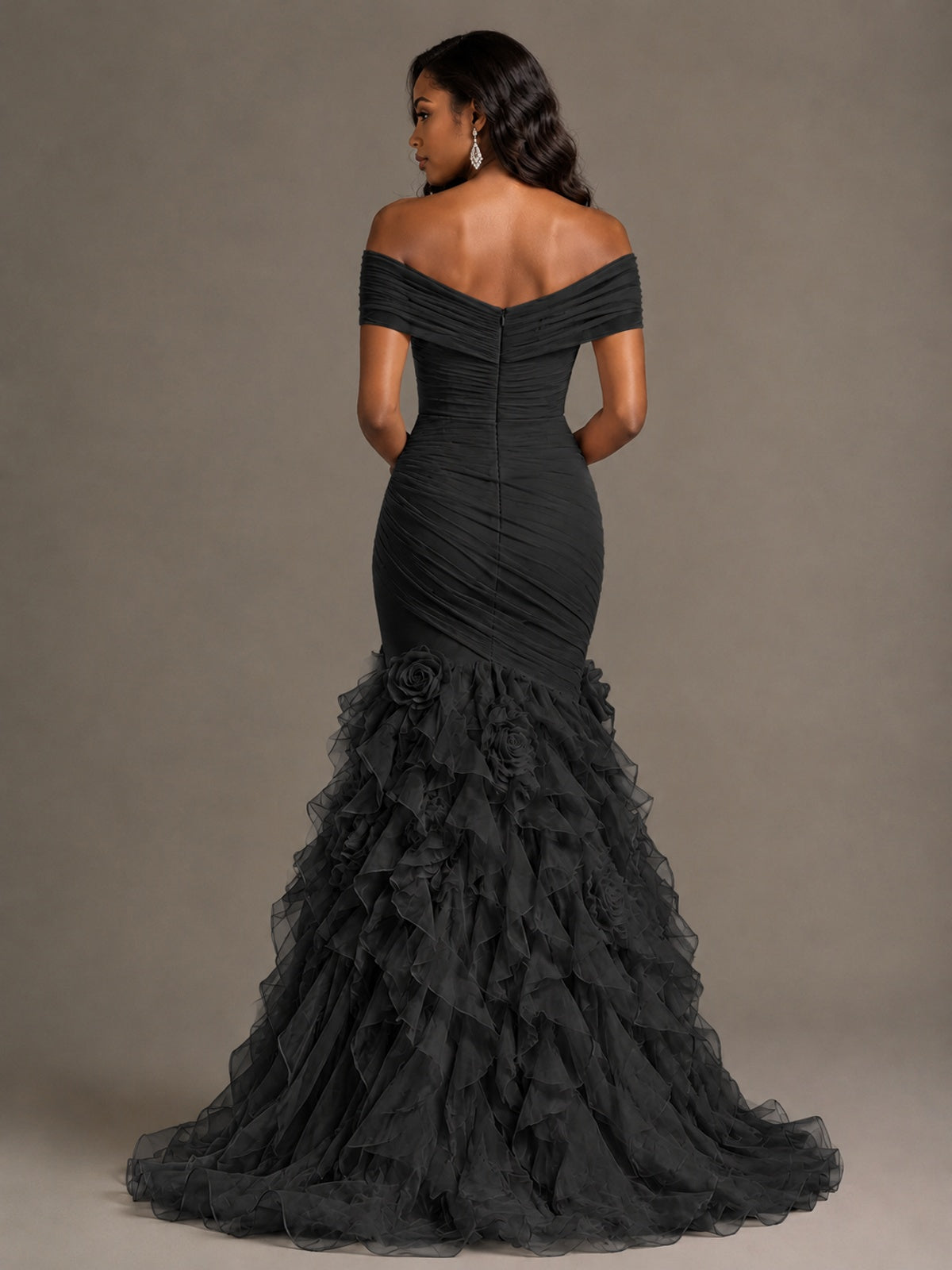 Pink Off-the-Shoulder Mermaid Prom Dress with Ruffles 3D Flowers
