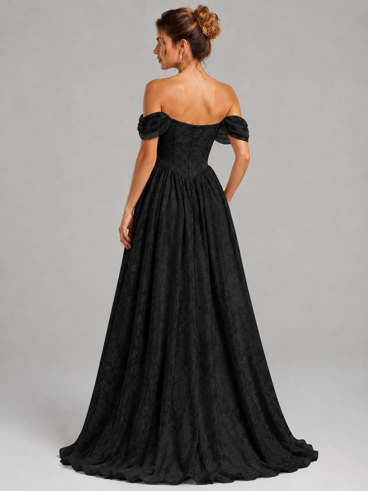 Off Shoulder Jacquard A-Line Maxi Dress