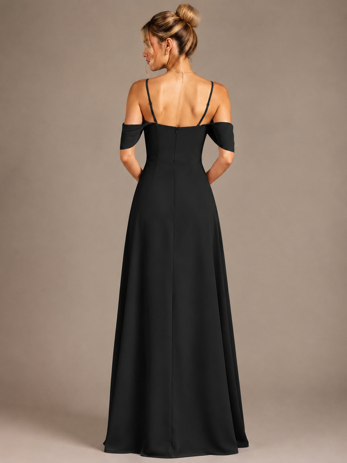 Spaghetti Strap Chiffon Bridesmaid Dress with Ruffles Slit