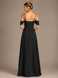 Spaghetti Strap Chiffon Bridesmaid Dress with Ruffles Slit