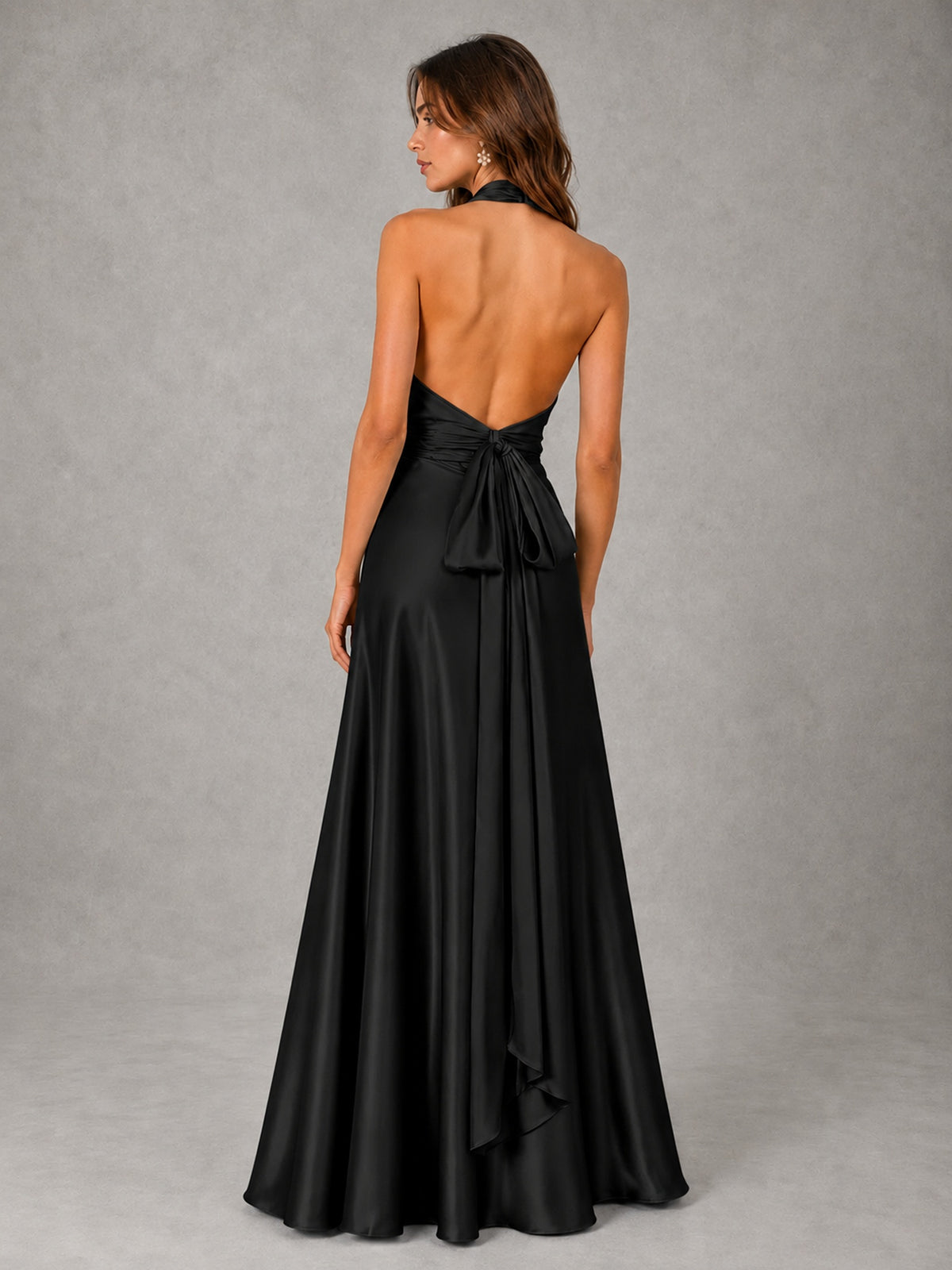 Sage Green Satin A-Line Bridesmaid Dress with Halter Neck