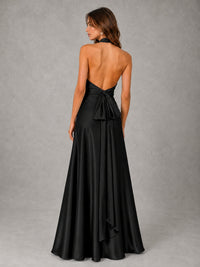 Sage Green Satin A-Line Bridesmaid Dress with Halter Neck