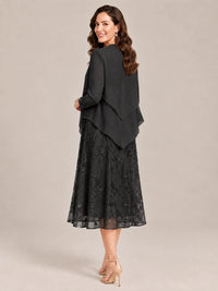 Tea Length Sequin Lace Mother of the Bride Dress with Chiffon Jacket
