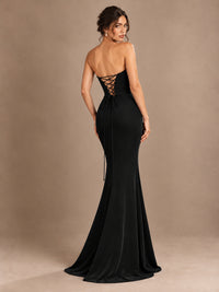 Emerald Green Strapless Mermaid Prom Dress with 3D Rose & Keyhole Cutout