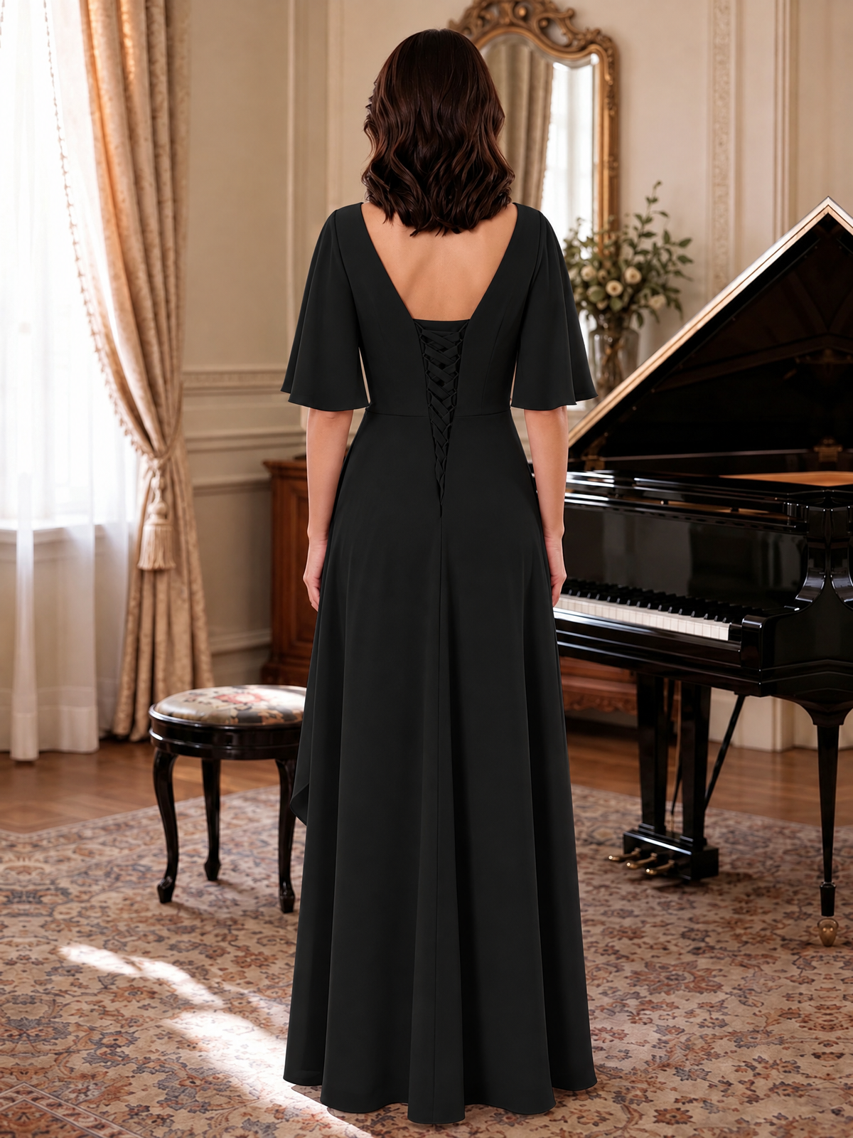 V-Neck Chiffon Lace Mother of the Bride Dresses