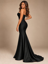 Red Strapless Satin Mermaid Prom Dress with Corset Bodice