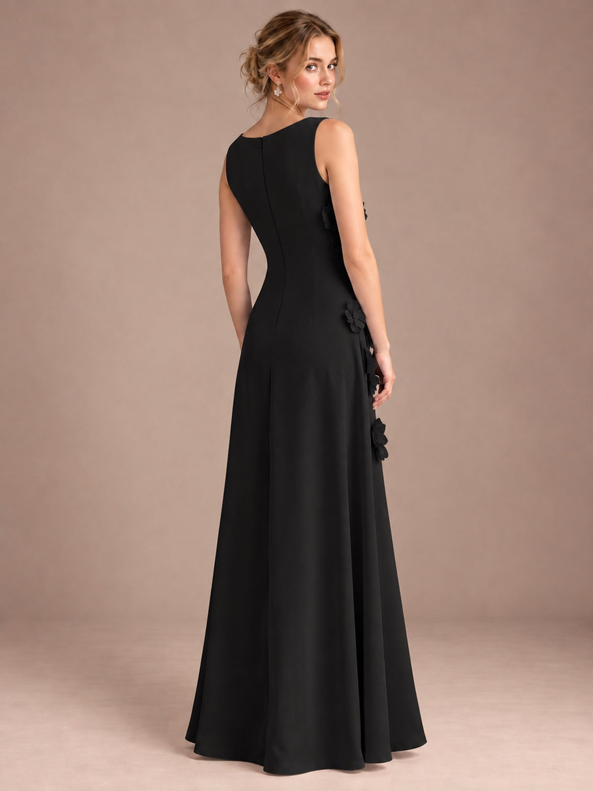 3D Floral Applique Sleeveless Formal Maxi Dress