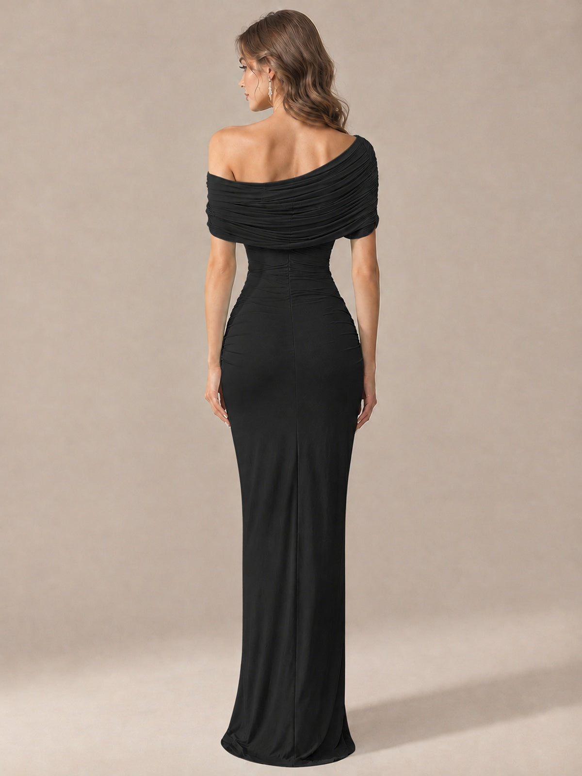 Elegant Draped Off Shoulder Ruched Mermaid Chiffon Formal Evening Gown