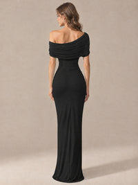Elegant Draped Off Shoulder Ruched Mermaid Chiffon Formal Evening Gown