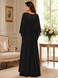 Elegant Chiffon Mother of the Bride Dress with Lace Applique and Cape Sleeves