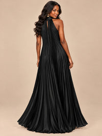 Rust Orange Pleated Halter Neck Maxi Dress