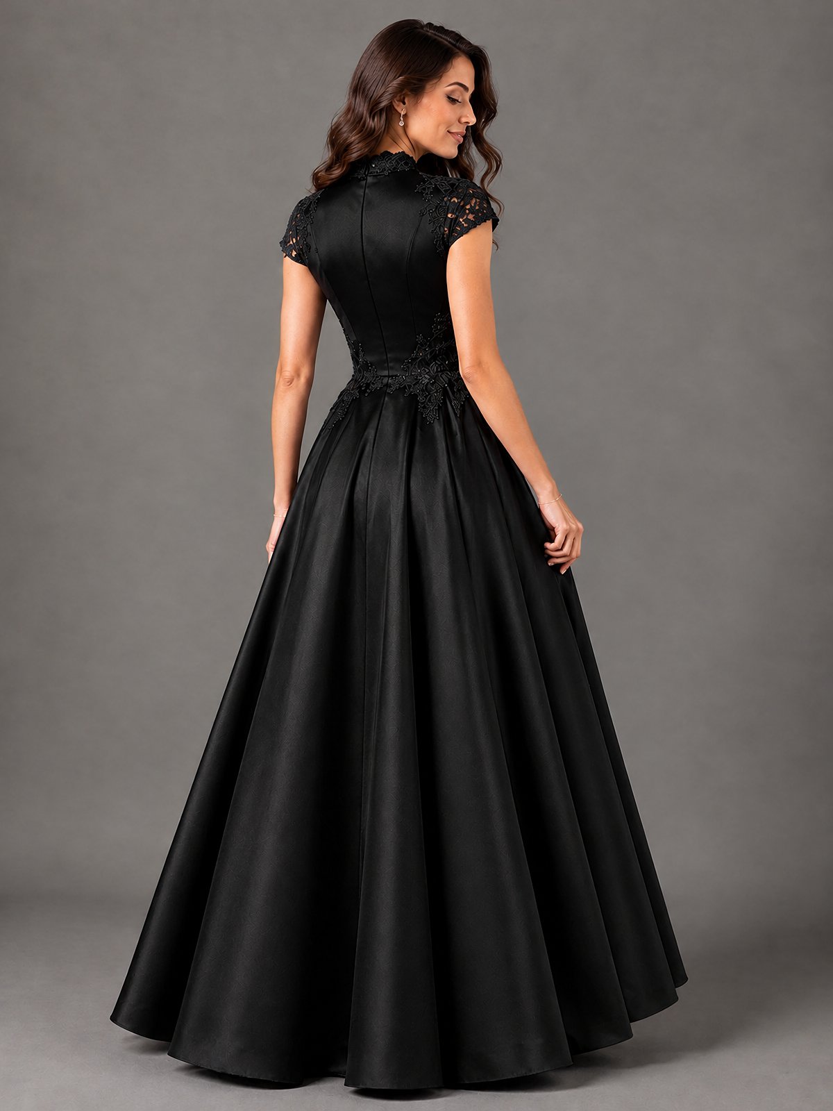Lace Appliqué A-Line Satin Maxi Dress
