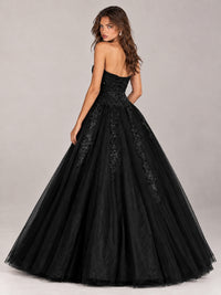 Strapless Sweetheart Tulle Ball Gown Prom Dress with Lace Appliques