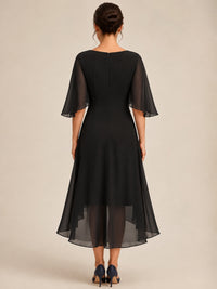 Cowl Neck Ruched Chiffon Mother of the Bride Dresses with Flutter Sleeves