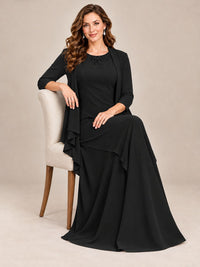 Dusty Blue Two-Piece Chiffon Mother of the Bride Dress with Jacket