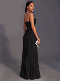 Strapless A-line Long Pleated Satin Prom Dress