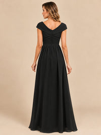 Cap Sleeve Mother of The Bride Dresses Long Chiffon Formal Gowns