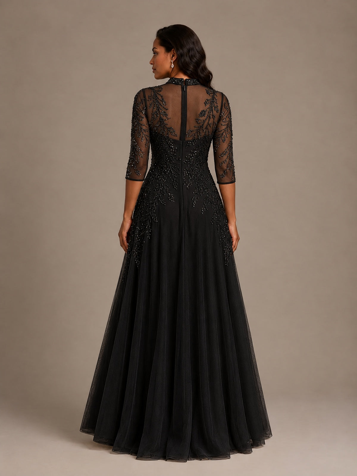 Embellished Appliques Mother of the Bride Dress with 3/4 Sleeves