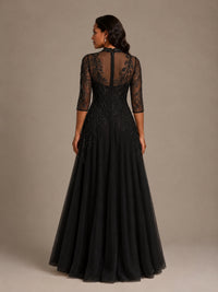Embellished Appliques Mother of the Bride Dress with 3/4 Sleeves