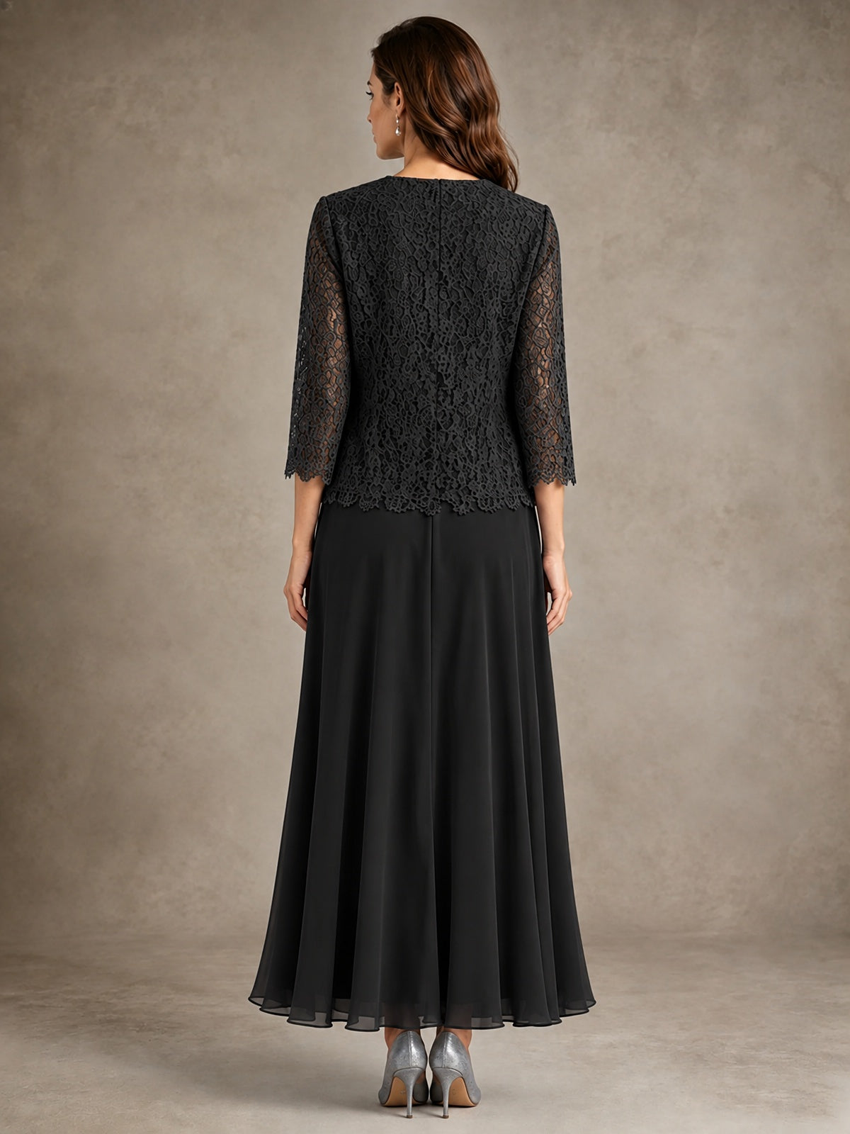 2-Piece Chiffon Mother of the Bride Dress with Lace Jacket