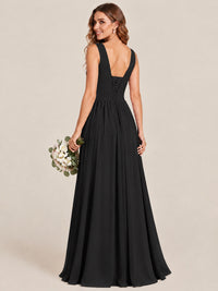 A-line Sleeveless Rucehd Chiffon Bridesmaid Dress with High Slit