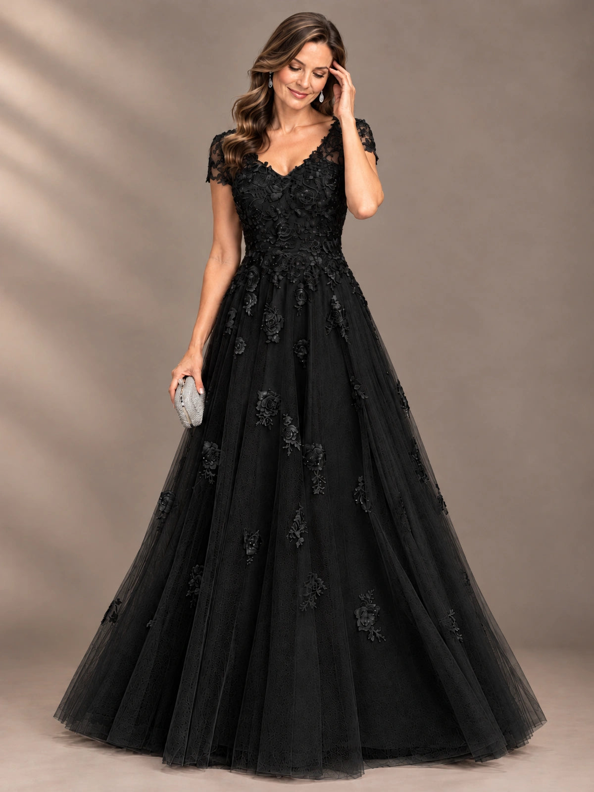 Lace Appliques A-line Mother of The Bride Dresses with Short Sleeves