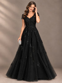 Lace Appliques A-line Mother of The Bride Dresses with Short Sleeves