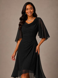 Cowl Neck Ruched Chiffon Mother of the Bride Dresses with Flutter Sleeves