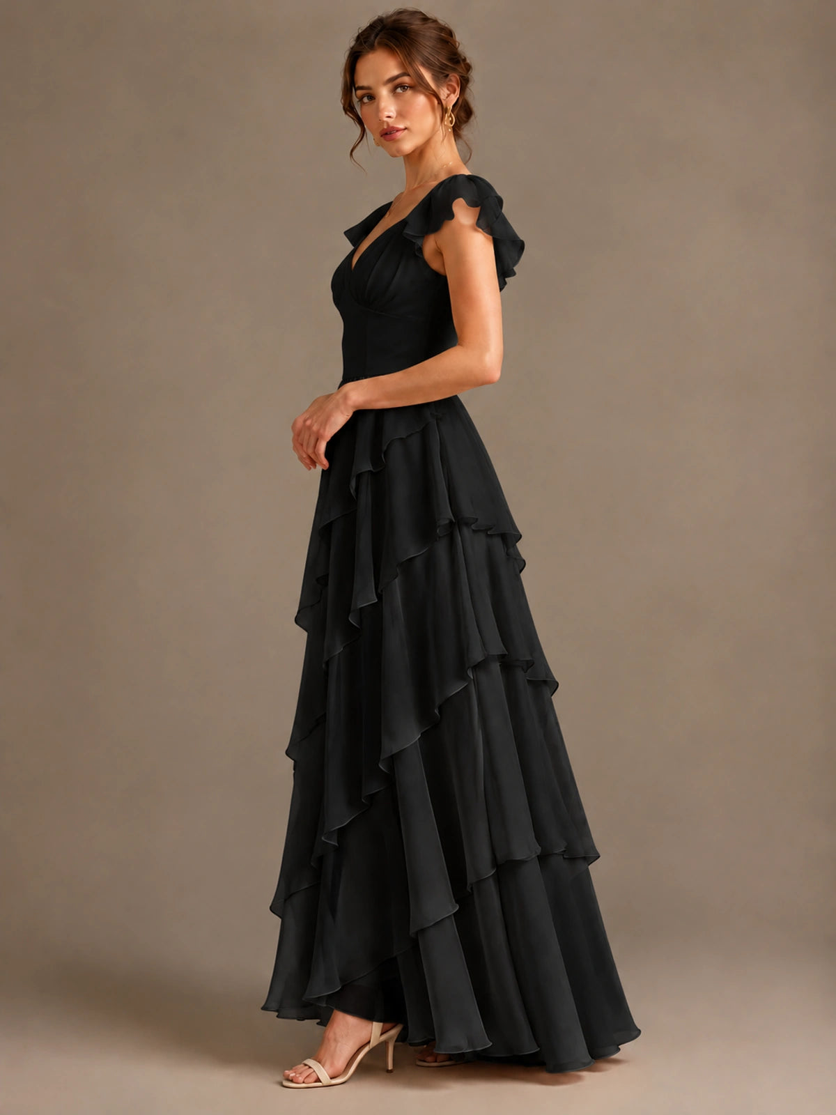Ruffle Tiered V Neck Maxi Dress