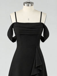 Spaghetti Strap Chiffon Bridesmaid Dress with Ruffles Slit