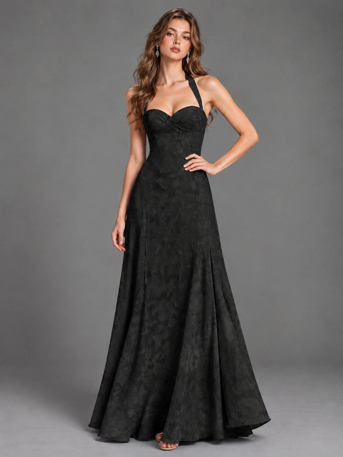 A-Line Halter Floral Chiffon Maxi Dress