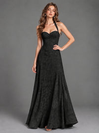 A-Line Halter Floral Chiffon Maxi Dress