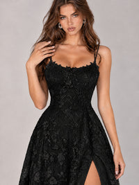 Floral Lace A-Line Prom Dress with Spaghetti Straps & High Slit