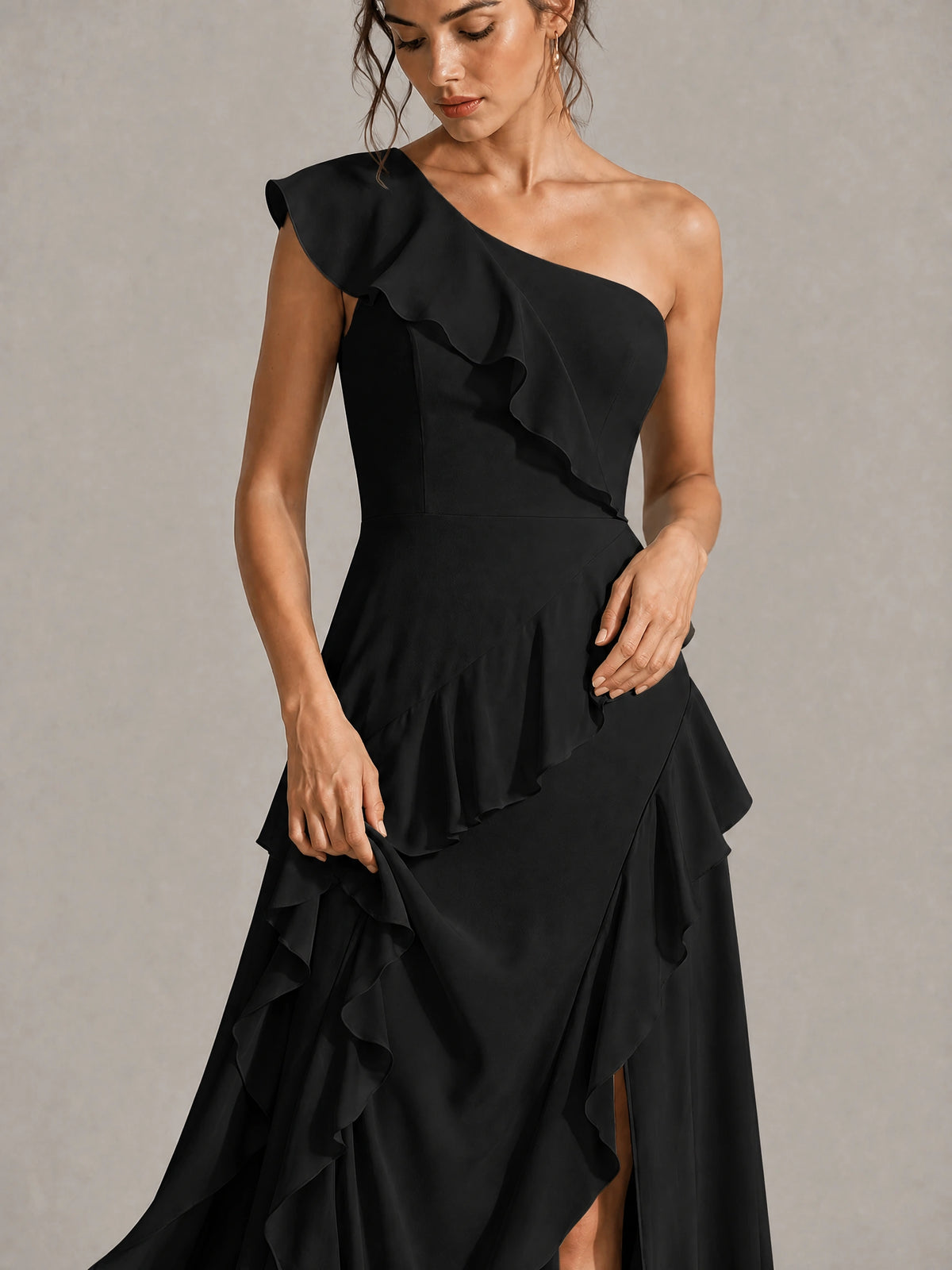 Sage Green One Shoulder Ruffle Bridesmaid Dress
