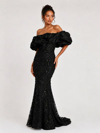 Sequin Off-Shoulder Ruffle Mermaid Prom Dress