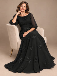 A-Line Mother of the Bride Dress with Sheer Puff Sleeves