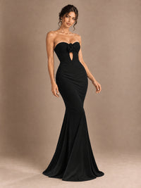 Emerald Green Strapless Mermaid Prom Dress with 3D Rose & Keyhole Cutout