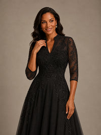 Embellished Appliques Mother of the Bride Dress with 3/4 Sleeves