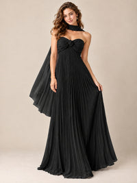 Sweetheart Neckline Pleated Prom Dress Strapless A-line Formal Dress with Flowy Scarf