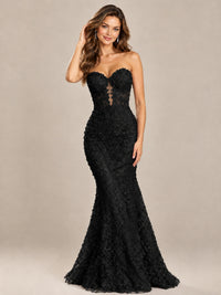 Strapless Corset Mermaid Prom Dress with Floral Lace Appliqué