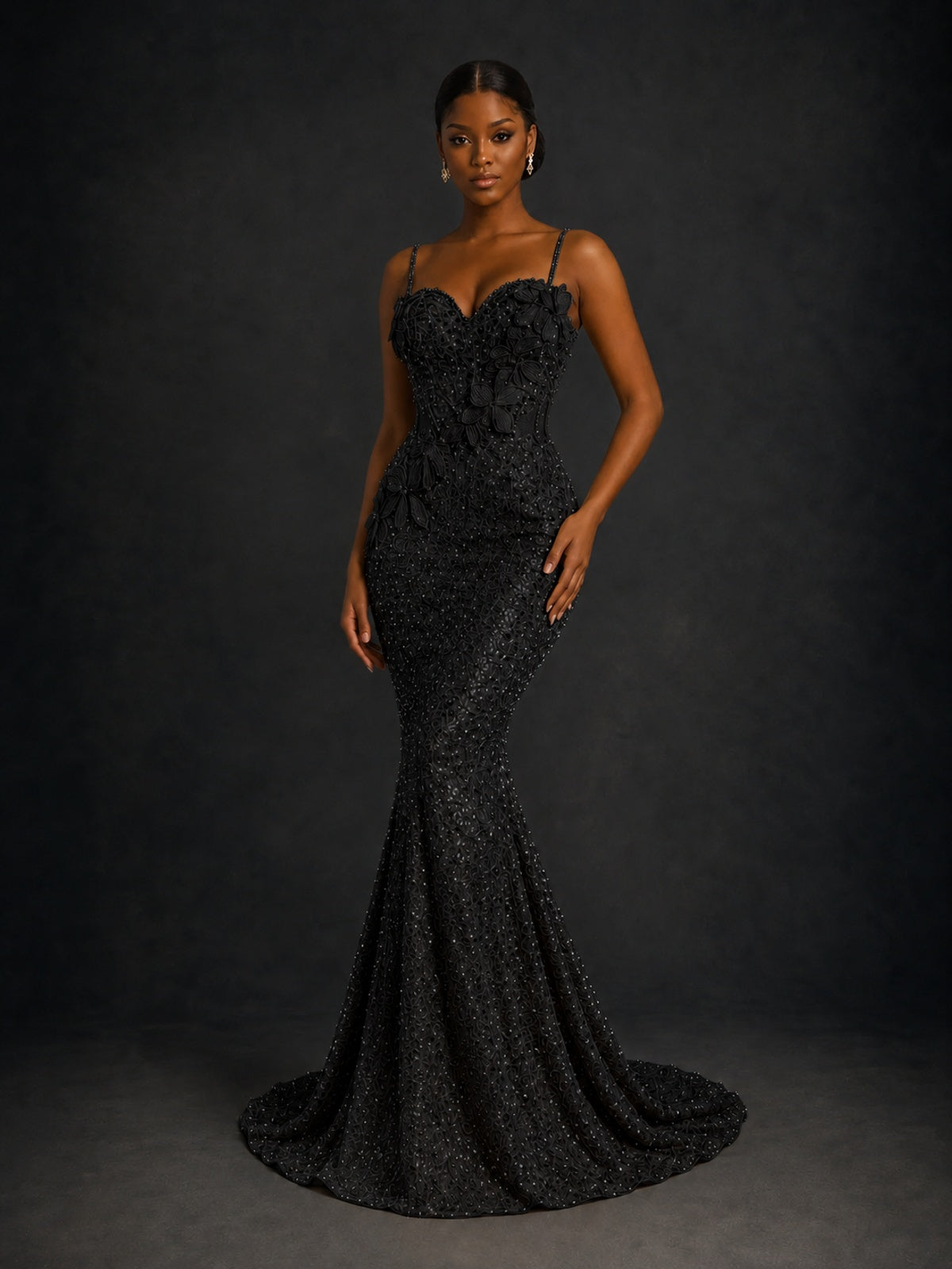 Sequin Mermaid Prom Dress with Floral Applique