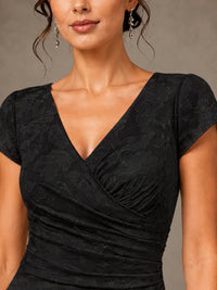 V-Neck Floral Jacquard Mother of the Bride Dress with Slit