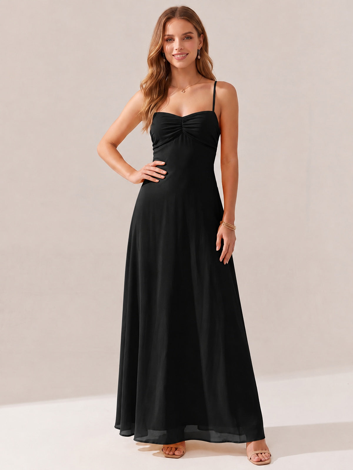 JOVELLEE Yellow Sweetheart Ruched Bust Chiffon Maxi Dress