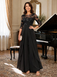 Lace Applique Wide-Leg Chiffon Mother of the Bride Jumpsuit