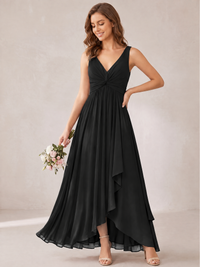 V-Neck High-Low Chiffon Bridesmaid Dress with Ruffles