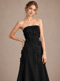 Yellow Strapless 3D Floral Appliques Maxi Dress