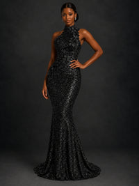 Sparkly Sequin High Neck Mermaid Prom Dress