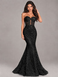 Strapless Corset Mermaid Prom Dress Lace Appliqué Formal Gown